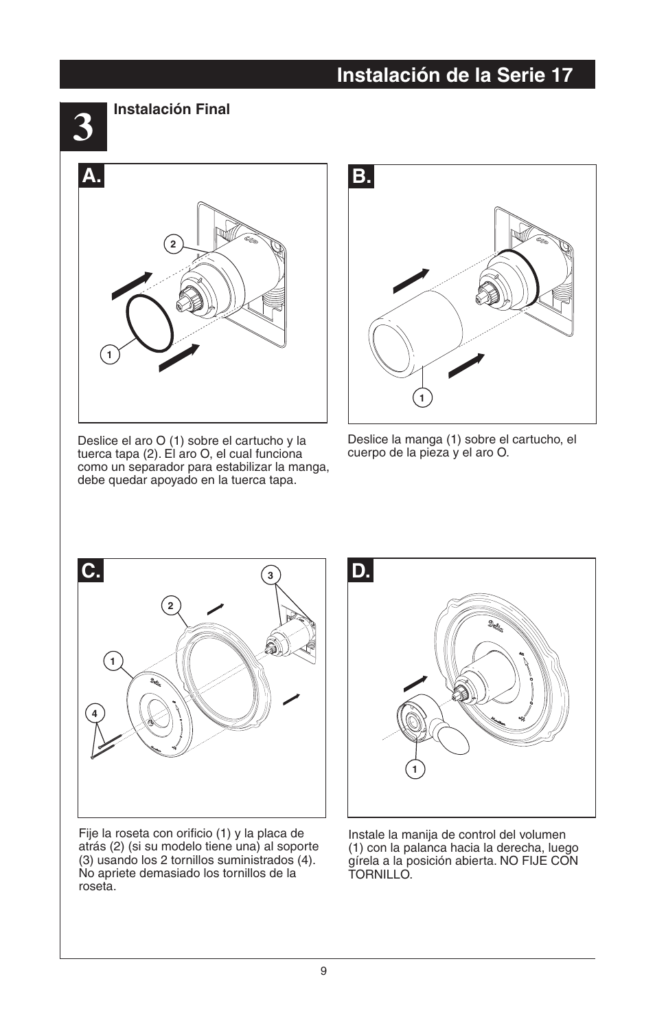 C. d. a. b, Instalación de la serie 17 | Factory Direct Hardware Delta T17285 Grail User Manual | Page 27 / 78