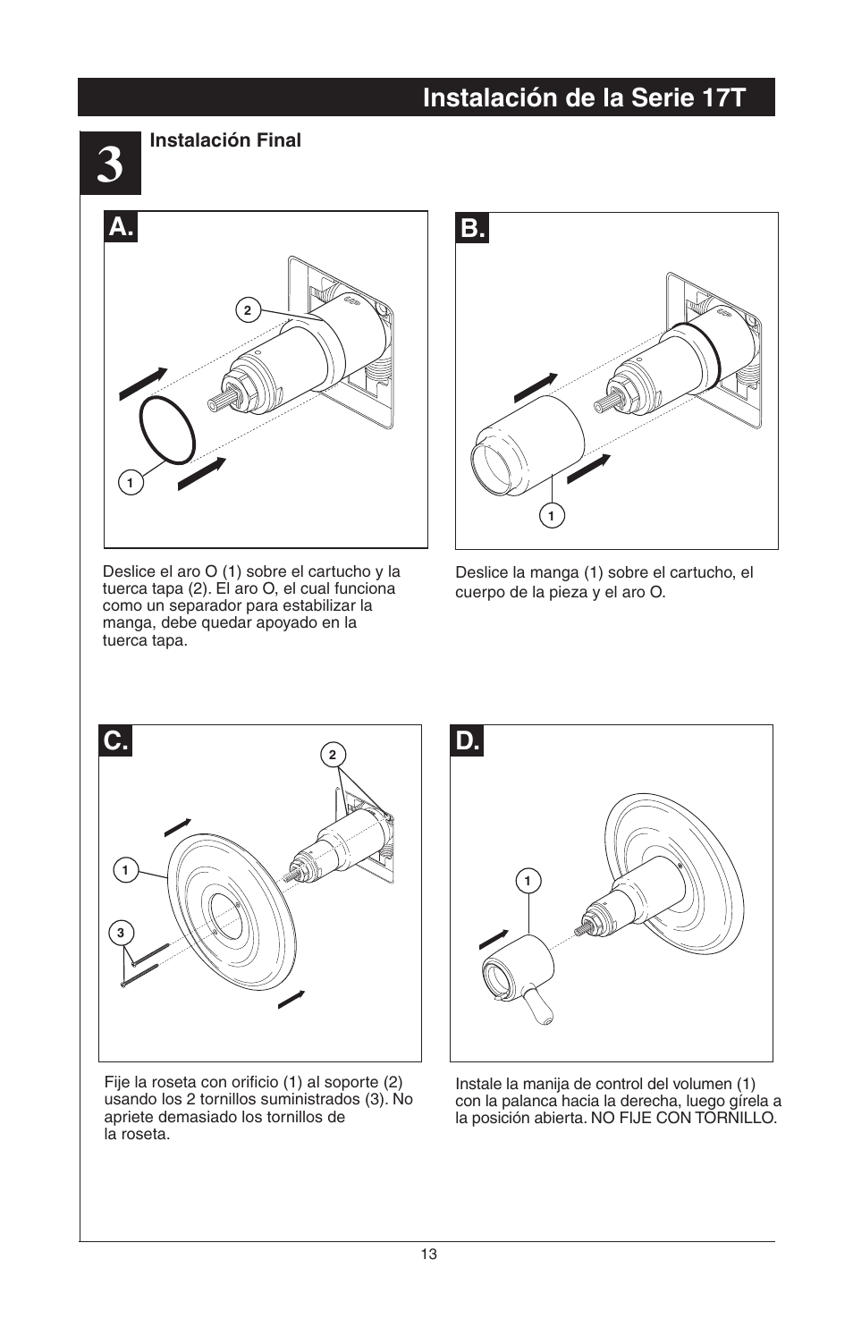 Instalación de la serie 17t, A. b, C. d | Factory Direct Hardware Delta T17285 Grail User Manual | Page 31 / 78