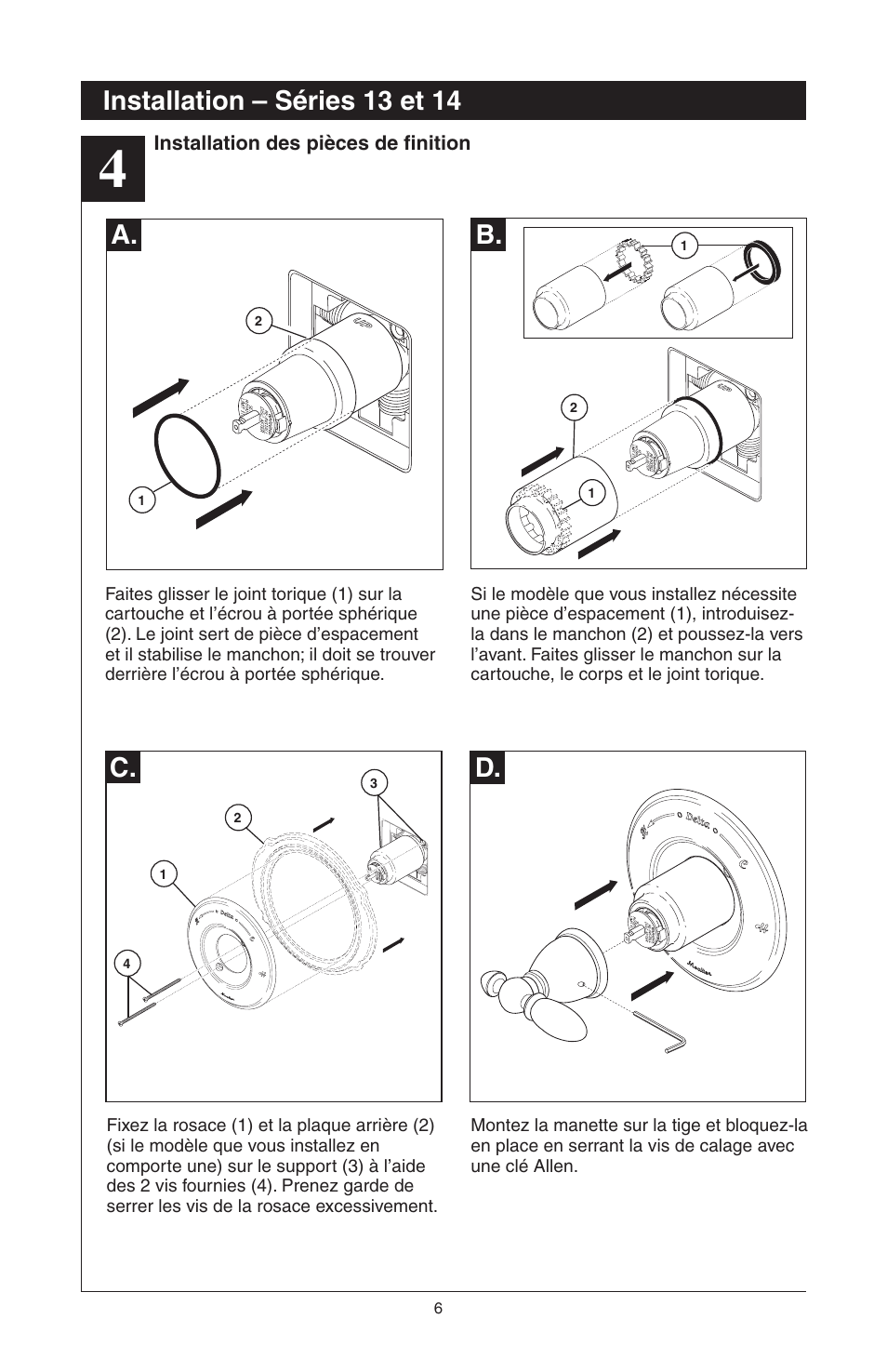 Installation – séries 13 et 14, C. d. a. b | Factory Direct Hardware Delta T17285 Grail User Manual | Page 40 / 78