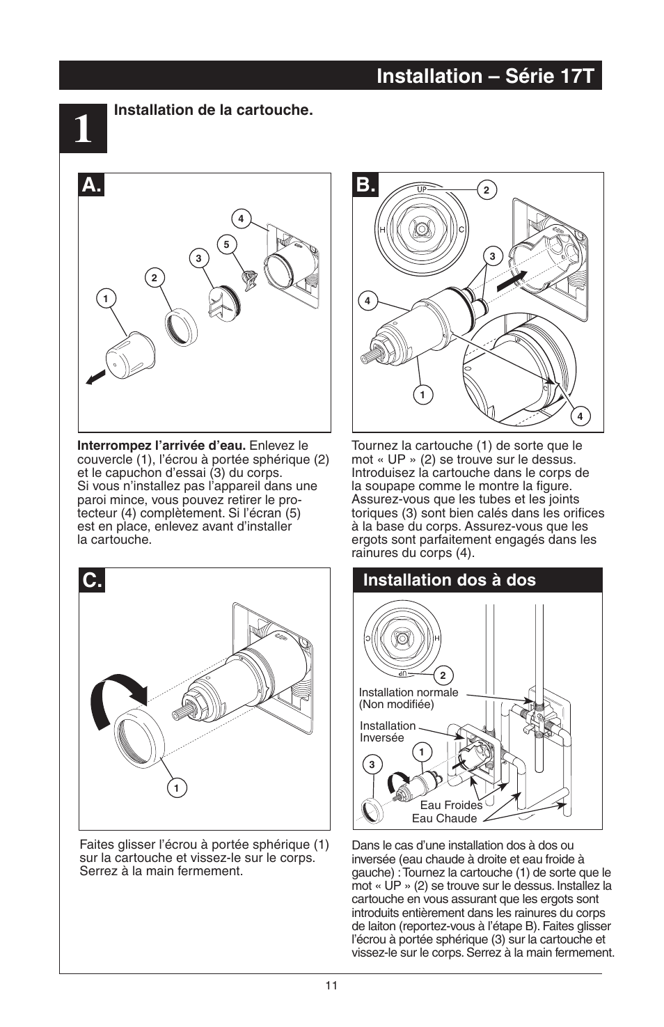 Installation – série 17t, Installation dos à dos | Factory Direct Hardware Delta T17285 Grail User Manual | Page 45 / 78