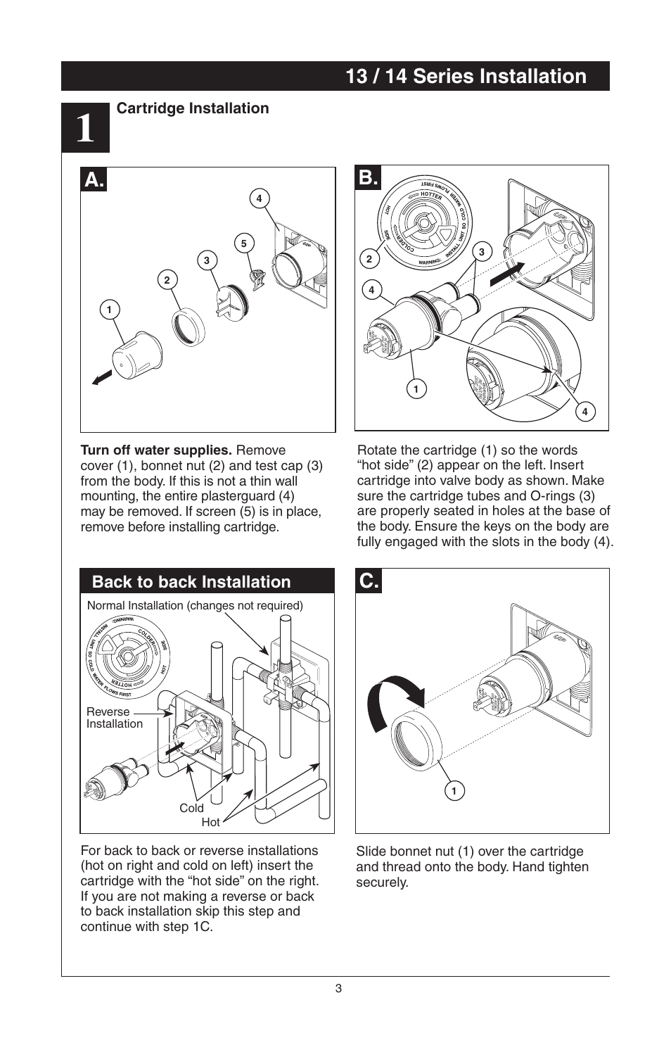 13 / 14 series installation, A. c, Back to back installation | Factory Direct Hardware Delta T17285 Grail User Manual | Page 5 / 78