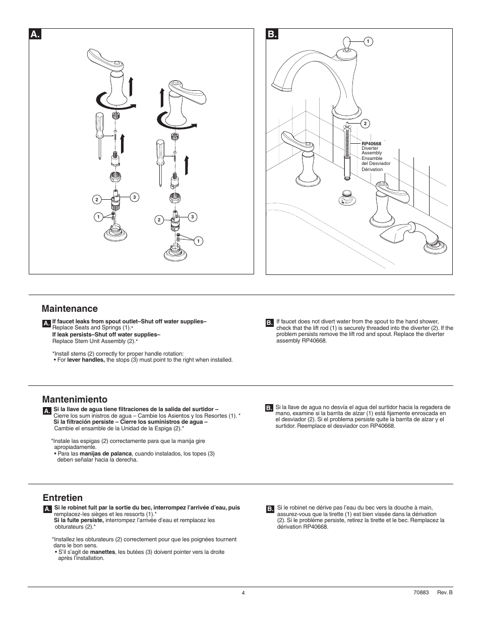 Maintenance, Mantenimiento, Entretien | Factory Direct Hardware Brizo T67385-LHP Charlotte User Manual | Page 4 / 8