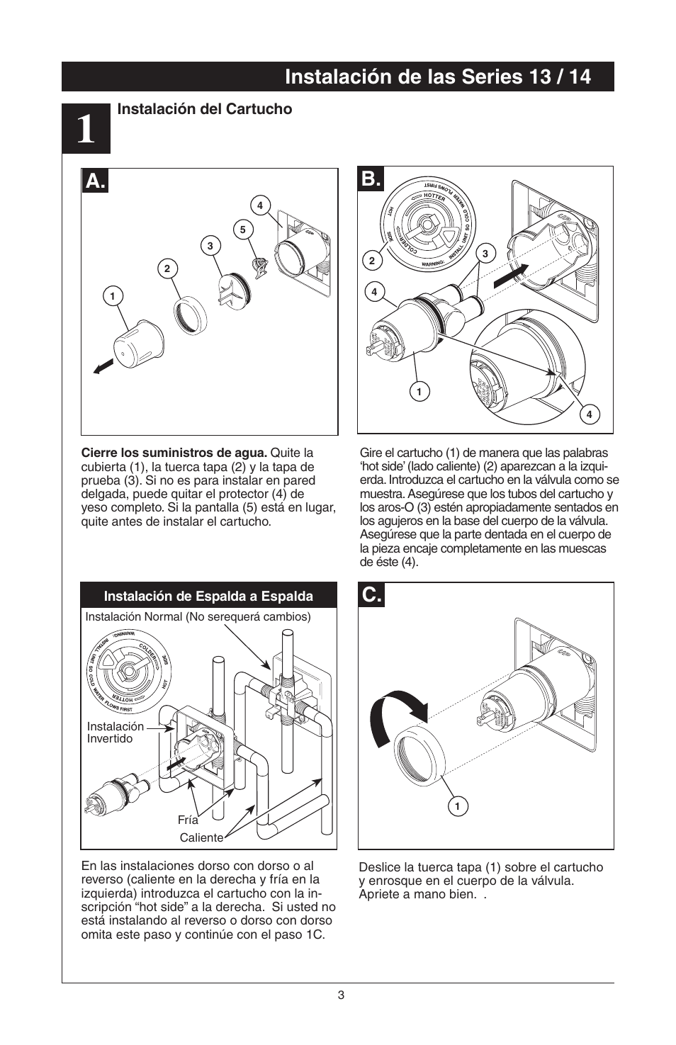 Instalación de las series 13 / 14, A. c | Factory Direct Hardware Delta T17451 Dryden User Manual | Page 21 / 78