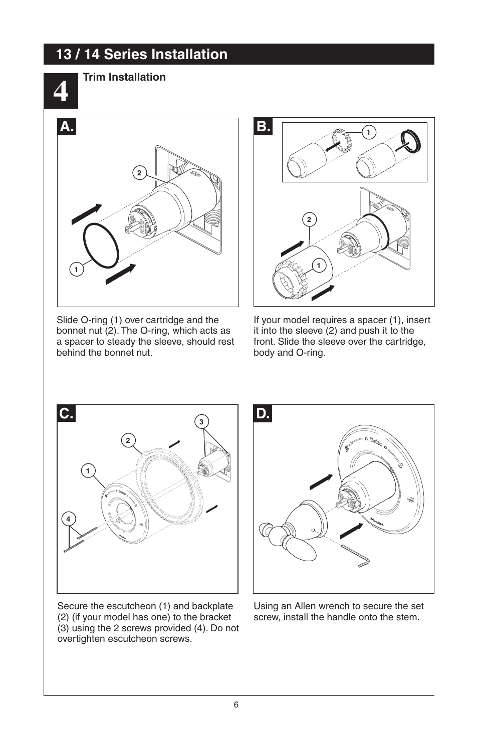 13 / 14 series installation, C. d. a. b | Factory Direct Hardware Delta T17451 Dryden User Manual | Page 8 / 78