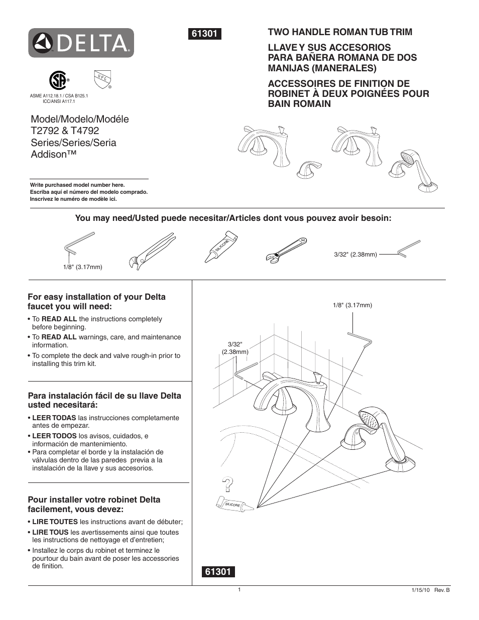 Factory Direct Hardware Delta T4792 Addison User Manual | 8 pages