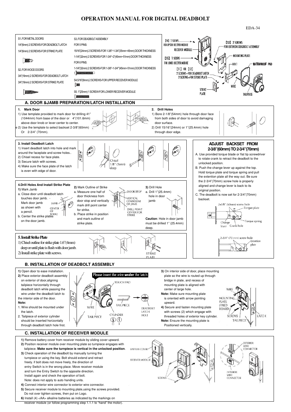 Operation manual for digital deadbolt | Factory Direct Hardware Copper Creek HZE2630SF User Manual | Page 2 / 2