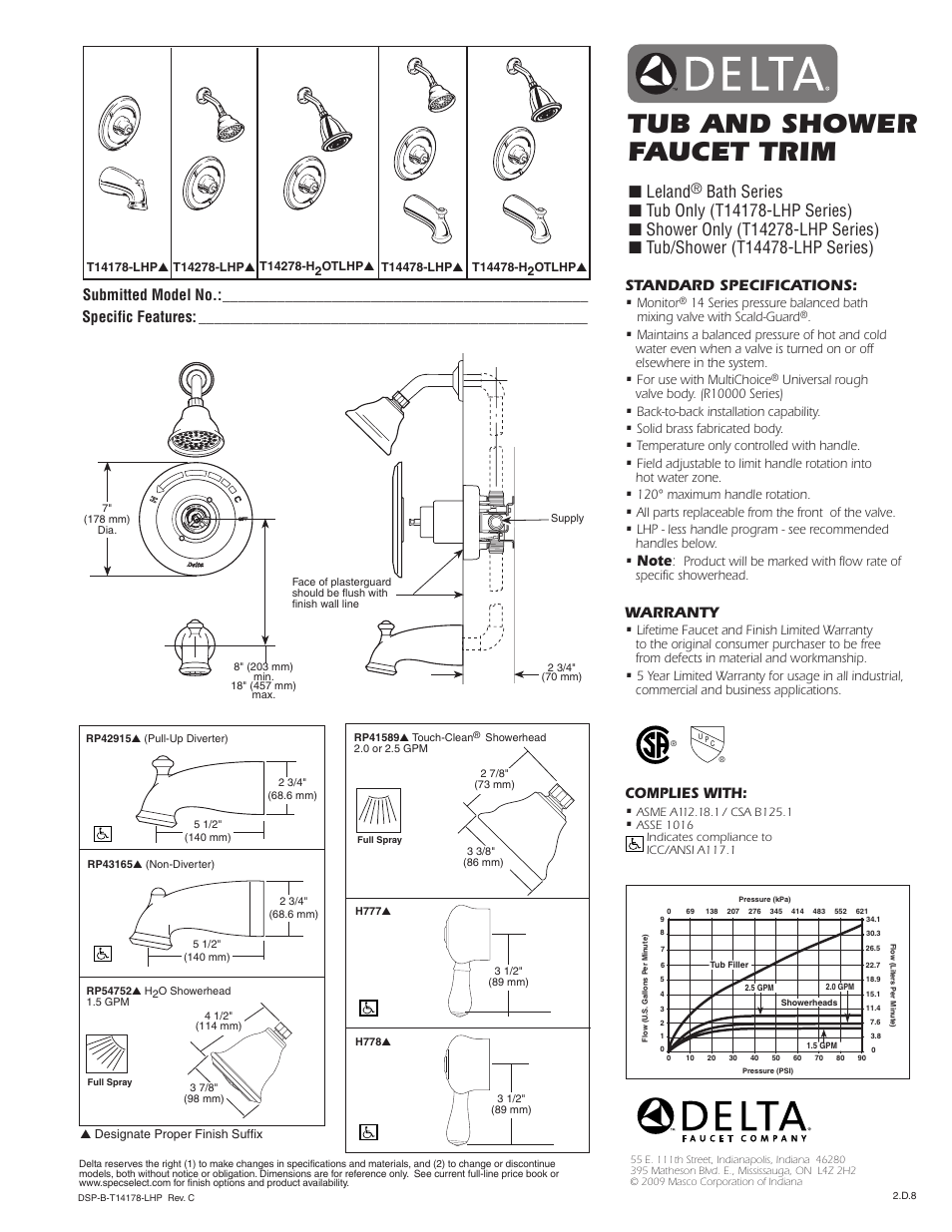 Factory Direct Hardware Delta T14478-H2OLHP Leland User Manual | 1 page