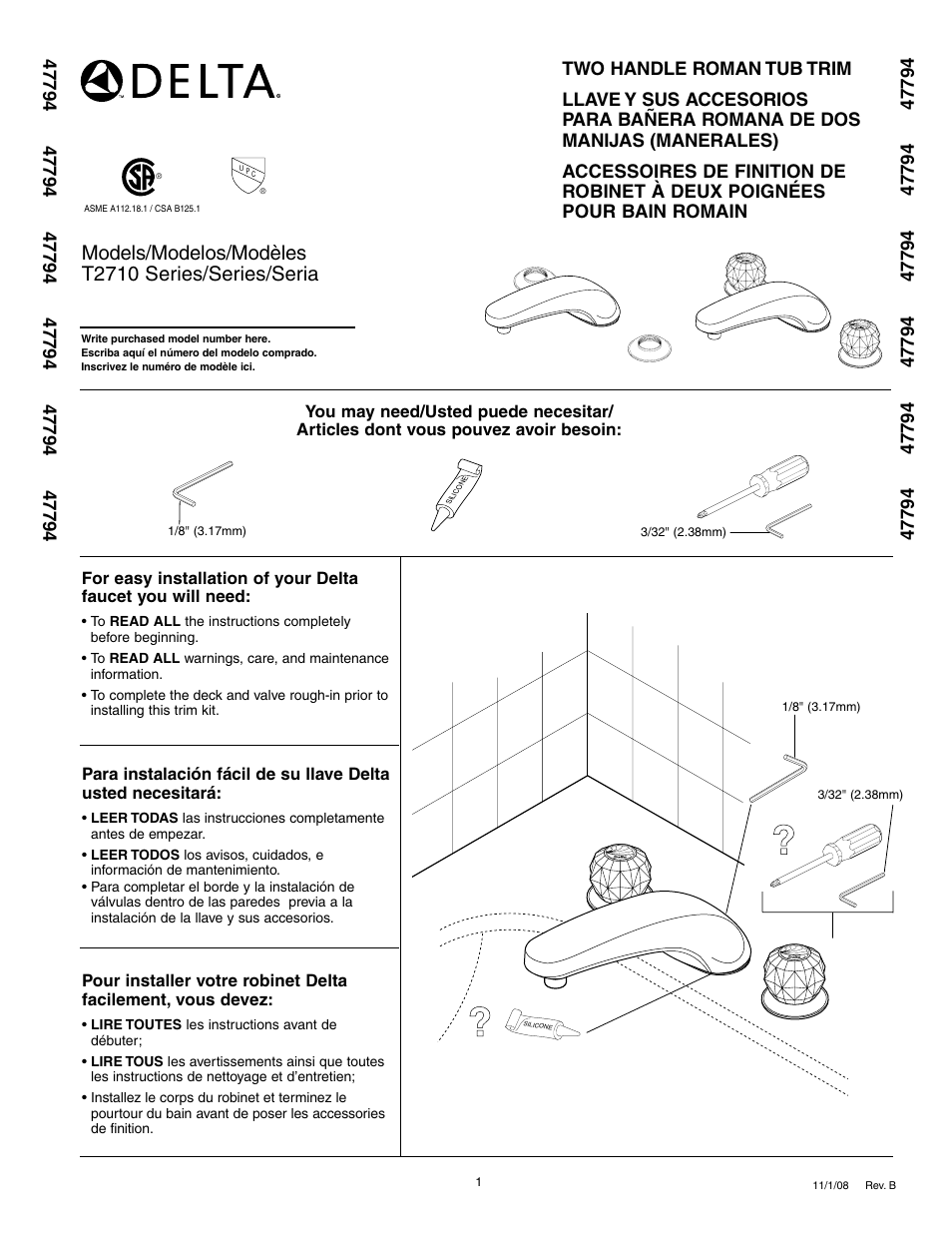 Factory Direct Hardware Delta T2710 Classic User Manual | 8 pages