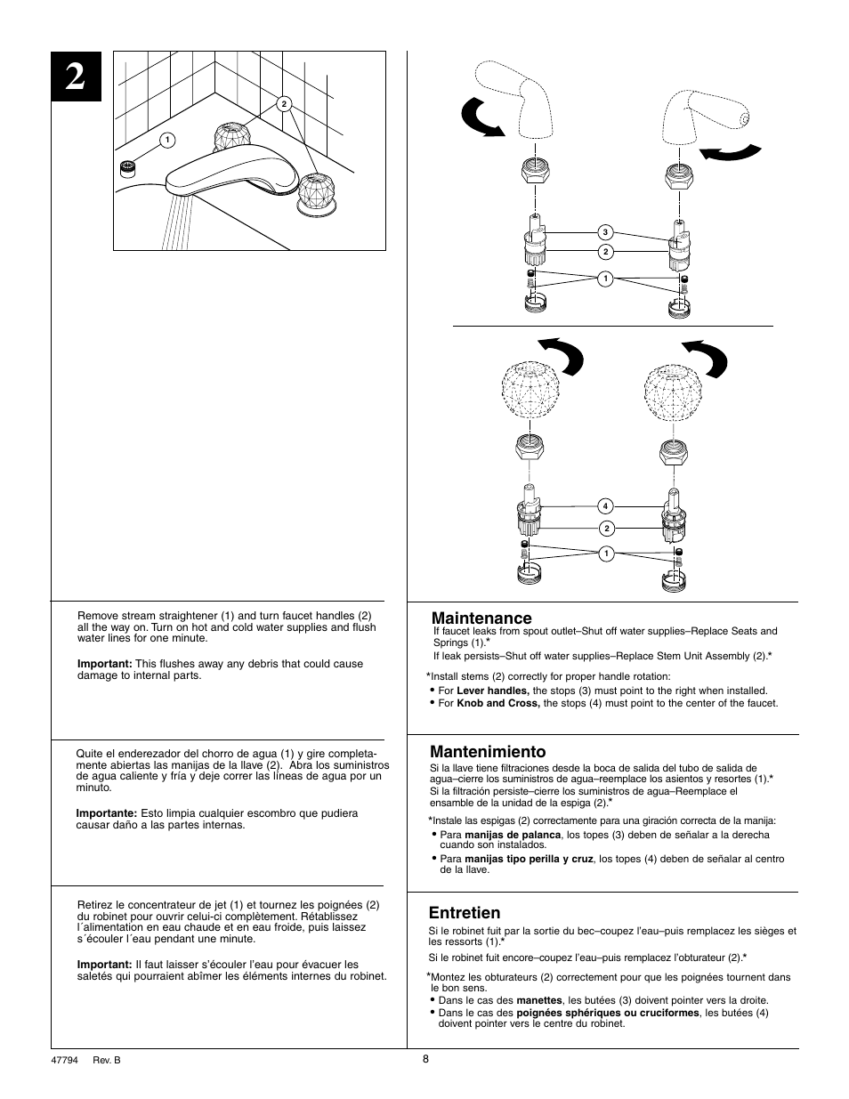 Maintenance, Entretien, Mantenimiento | Factory Direct Hardware Delta T2710 Classic User Manual | Page 8 / 8