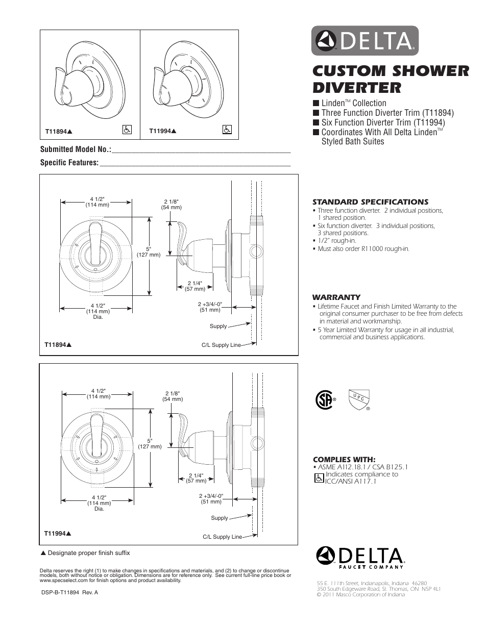 Factory Direct Hardware Delta T11994 Linden User Manual | 1 page