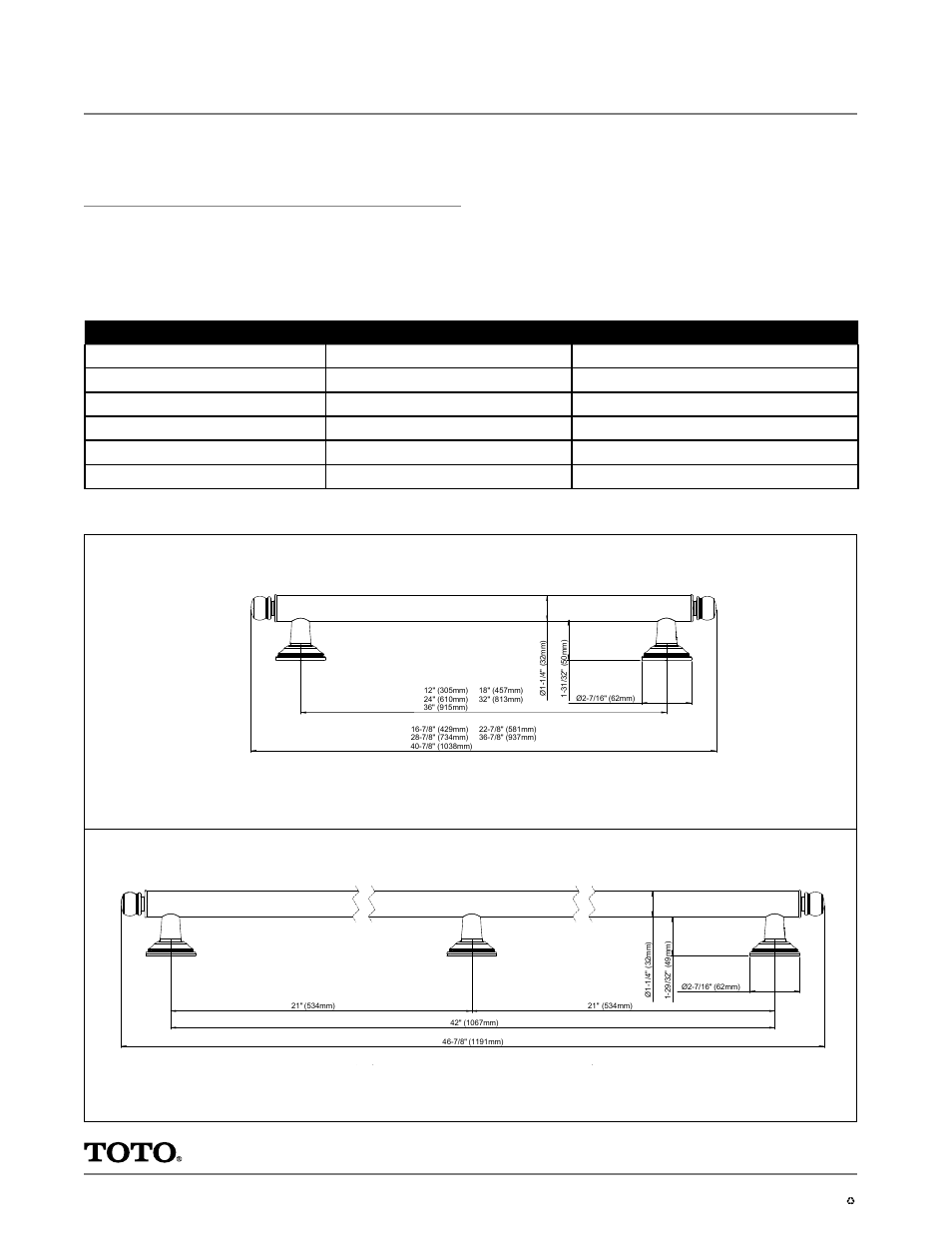 Yg300, Traditional collection series a - grab bars, Specifications | Factory Direct Hardware Toto YG30042 Traditional User Manual | Page 2 / 2