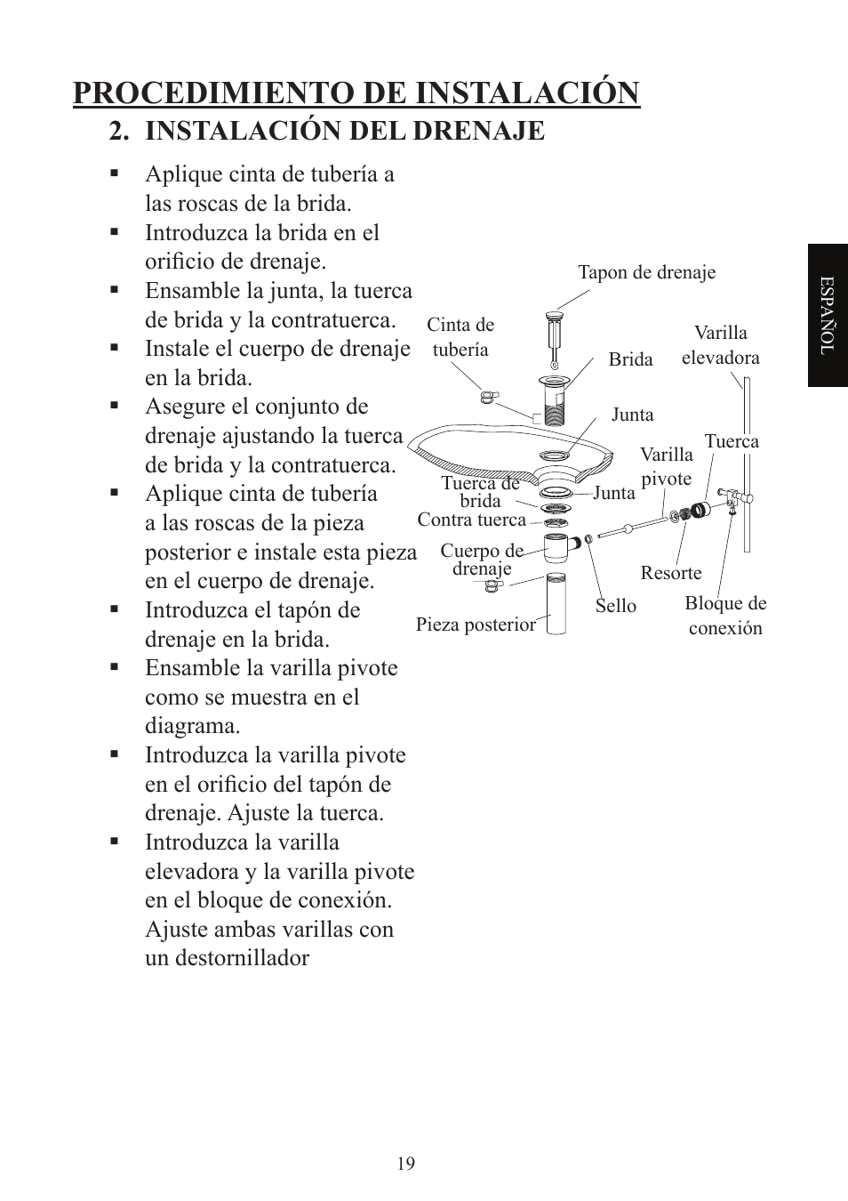 Procedimiento de instalación, Instalación del drenaje | Factory Direct Hardware Toto TL680SDL#CP User Manual | Page 19 / 44