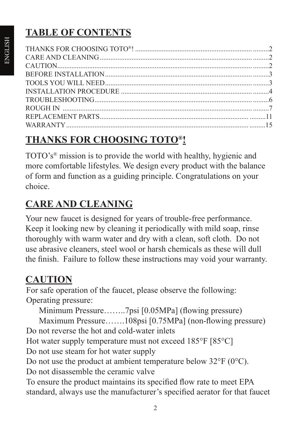 Factory Direct Hardware Toto TL680SDL#CP User Manual | Page 2 / 44