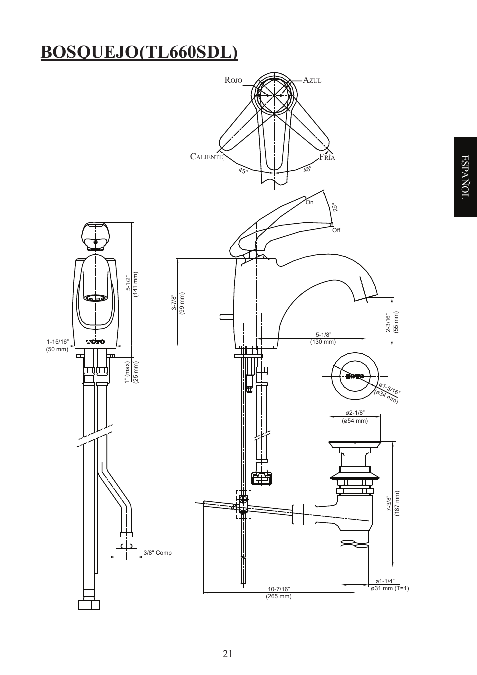 Bosquejo(tl660sdl), Esp añol | Factory Direct Hardware Toto TL680SDL#CP User Manual | Page 21 / 44