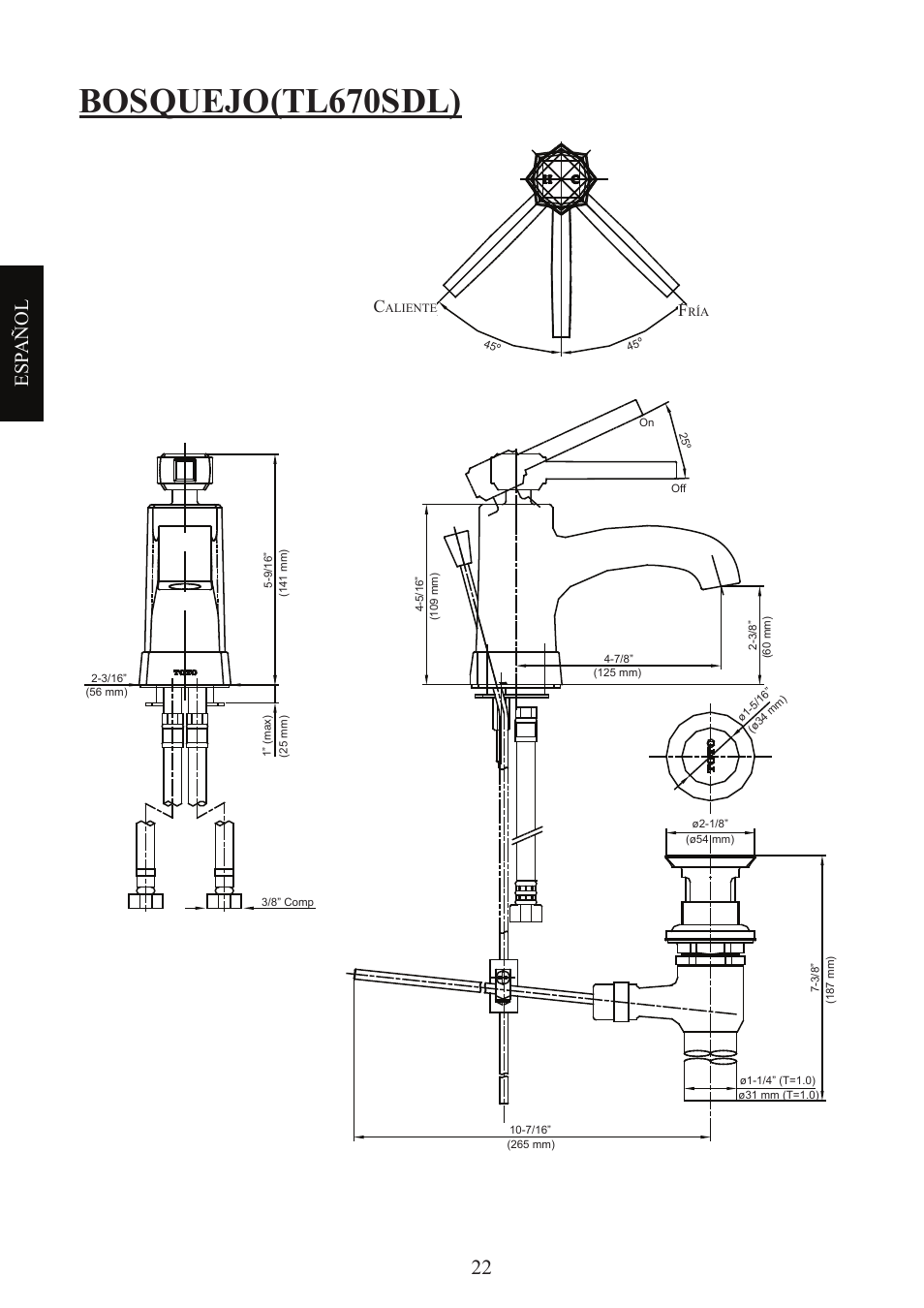Bosquejo(tl670sdl), Esp añol | Factory Direct Hardware Toto TL680SDL#CP User Manual | Page 22 / 44