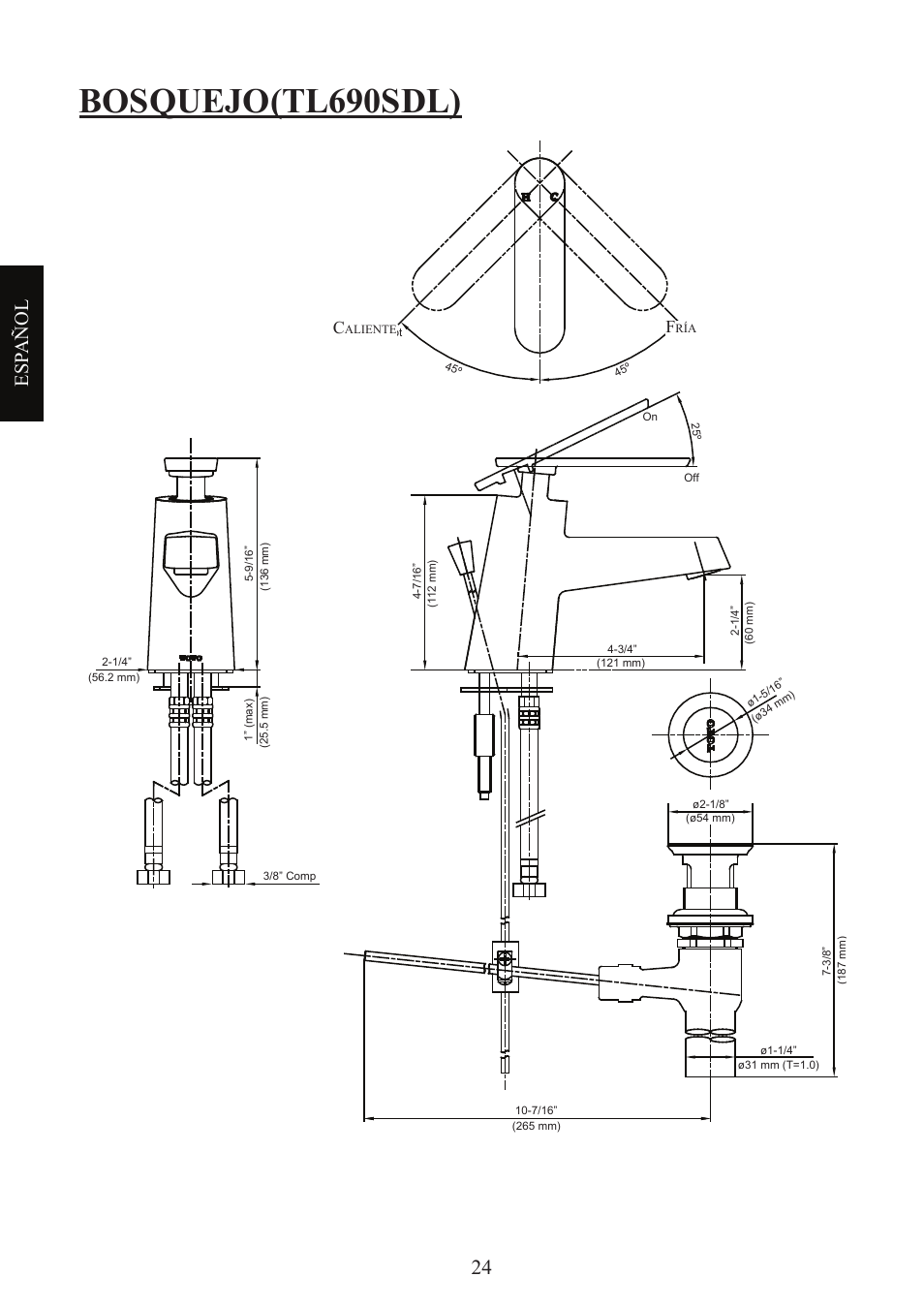 Bosquejo(tl690sdl), Esp añol | Factory Direct Hardware Toto TL680SDL#CP User Manual | Page 24 / 44