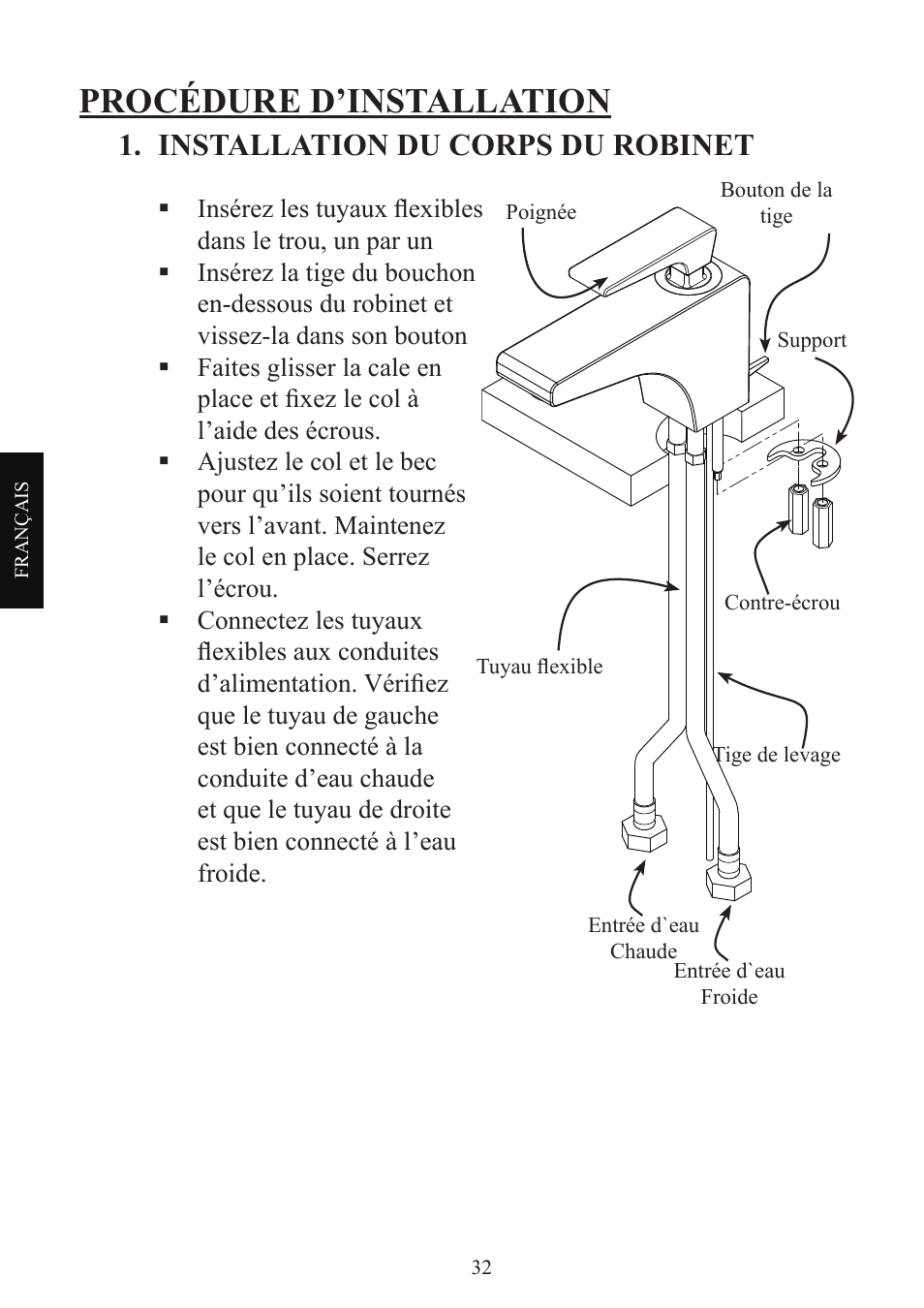 Procédure d’installation, Installation du corps du robinet | Factory Direct Hardware Toto TL680SDL#CP User Manual | Page 32 / 44