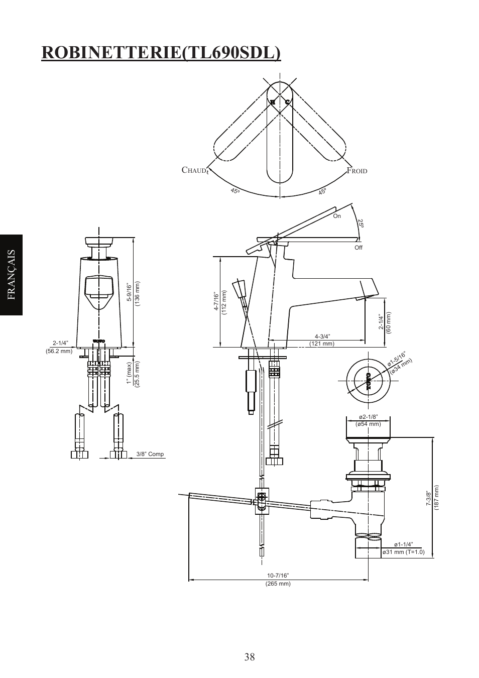 Robinetterie(tl690sdl), Français | Factory Direct Hardware Toto TL680SDL#CP User Manual | Page 38 / 44