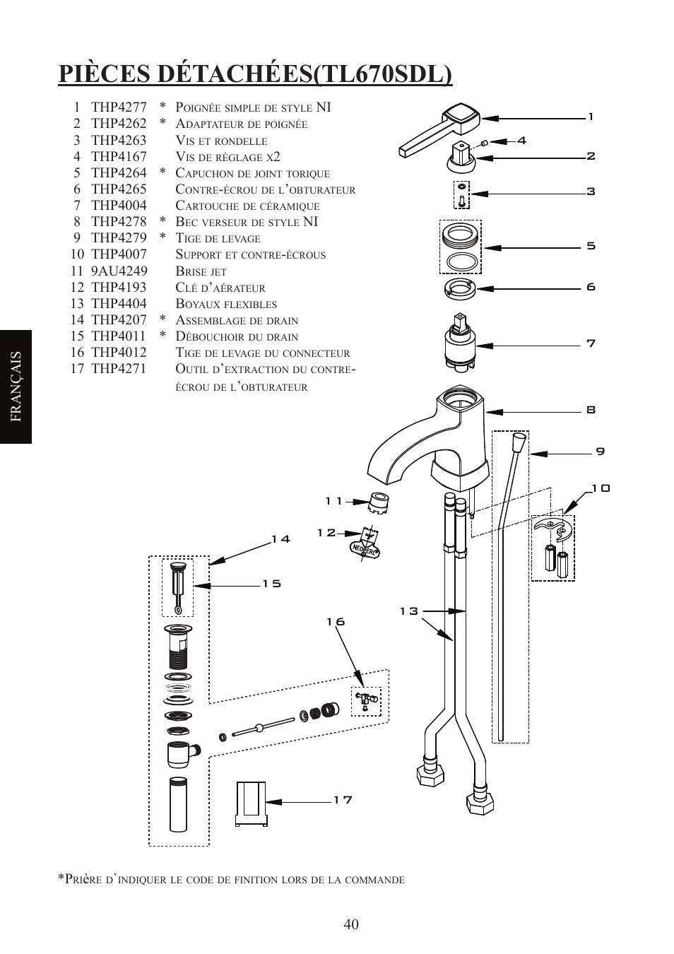 Pièces détachées(tl670sdl) | Factory Direct Hardware Toto TL680SDL#CP User Manual | Page 40 / 44