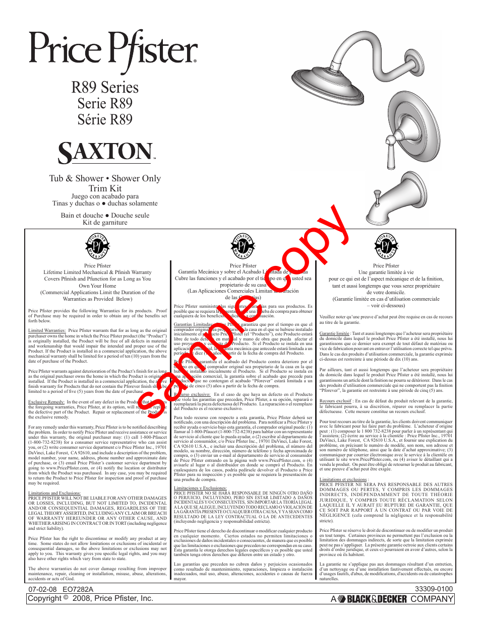 Factory Direct Hardware Pfister R89-7GL Saxton User Manual | 14 pages