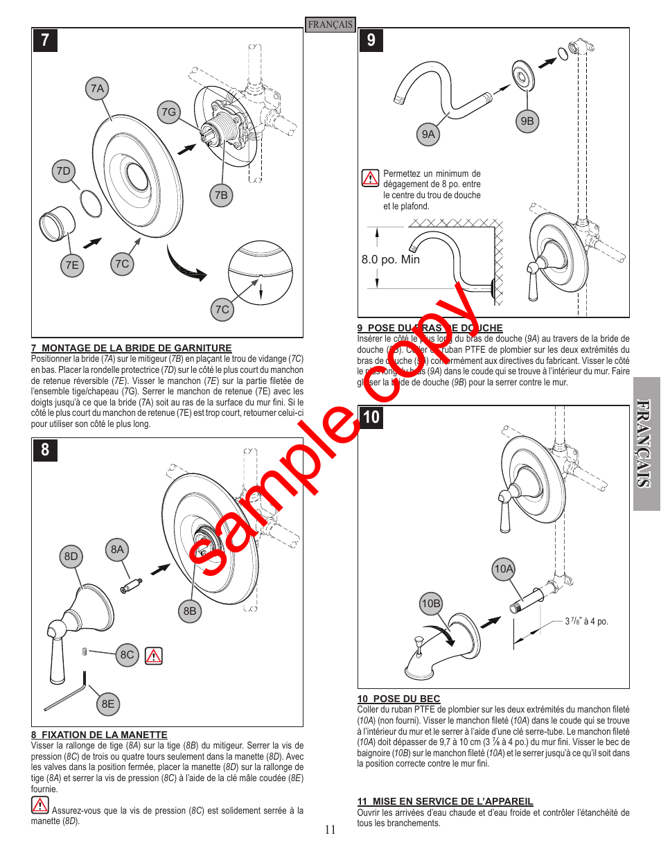 Sample copy, Fran ç ais | Factory Direct Hardware Pfister R89-7GL Saxton User Manual | Page 11 / 14