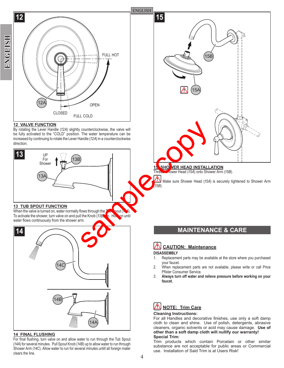 Sample copy, English | Factory Direct Hardware Pfister R89-7GL Saxton User Manual | Page 4 / 14