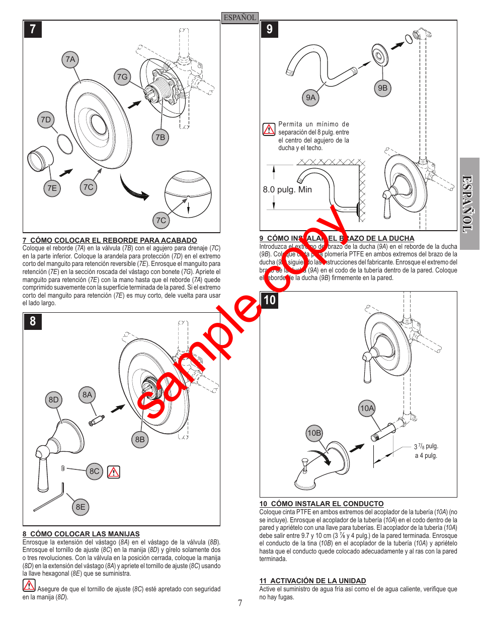 Sample copy, Esp a ñ ol | Factory Direct Hardware Pfister R89-7GL Saxton User Manual | Page 7 / 14