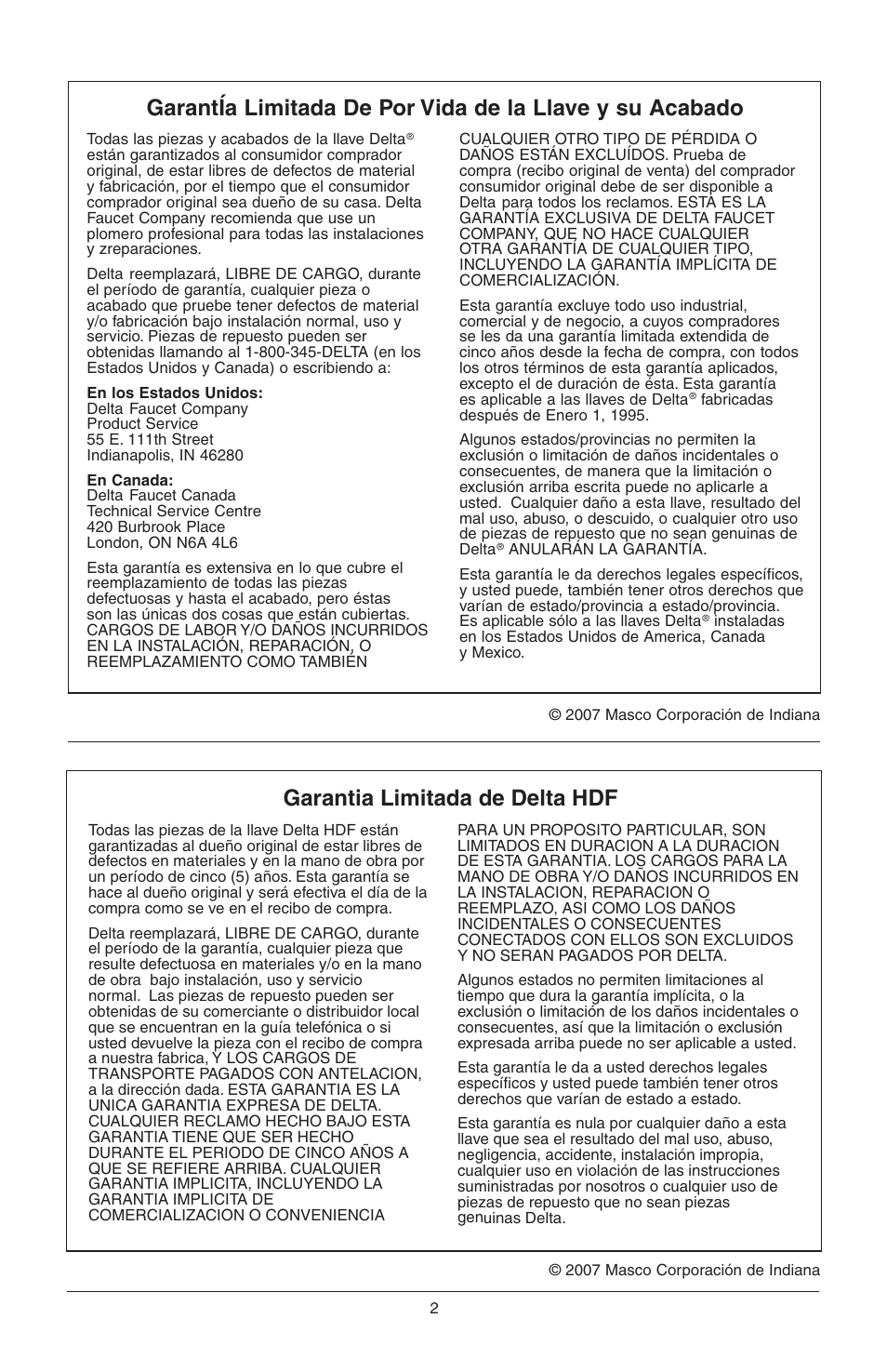 Garantia limitada de delta hdf | Factory Direct Hardware Delta T14455LHP Victorian User Manual | Page 20 / 70