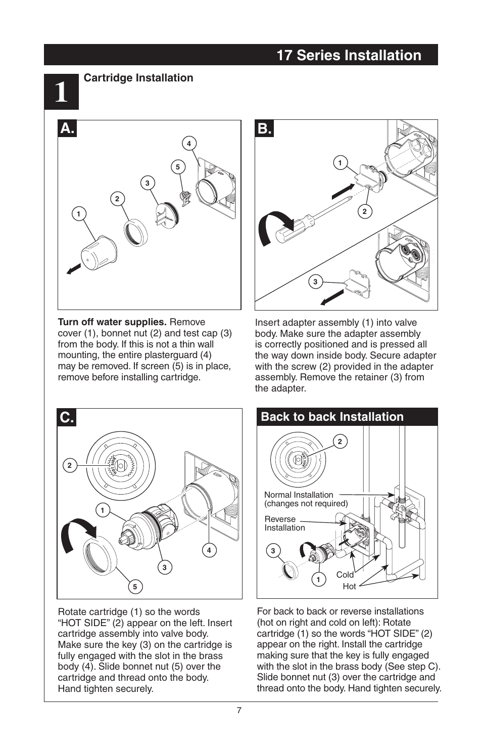 A. 17 series installation c, Back to back installation | Factory Direct Hardware Delta T14455LHP Victorian User Manual | Page 9 / 70