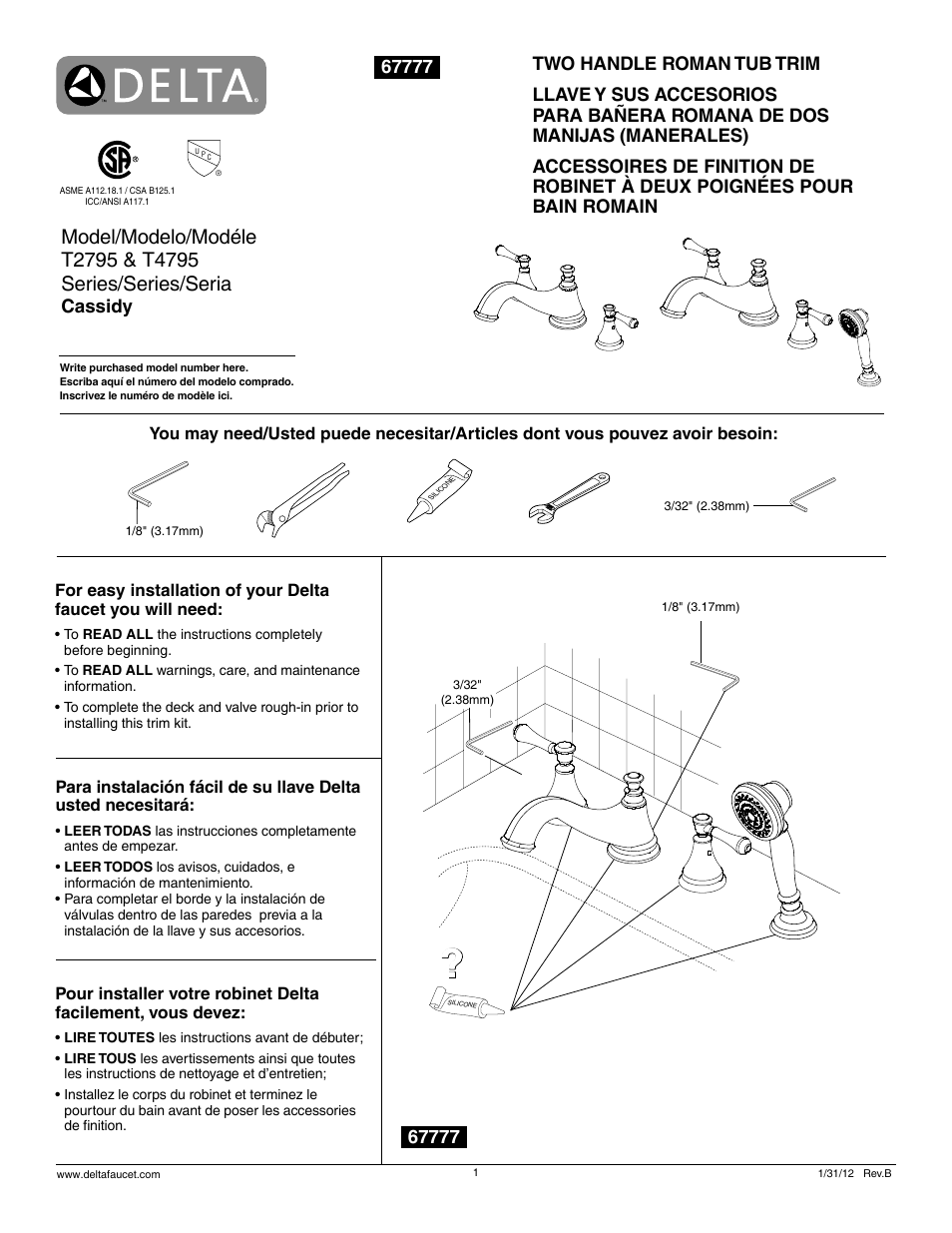 Factory Direct Hardware Delta T4797-LHP Cassidy User Manual | 8 pages