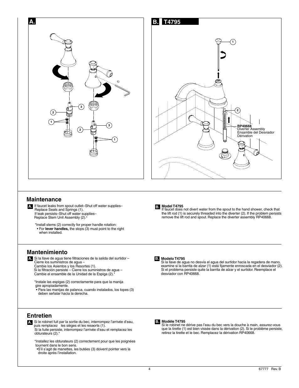 Maintenance, Mantenimiento, Entretien | T4795 b | Factory Direct Hardware Delta T4797-LHP Cassidy User Manual | Page 4 / 8