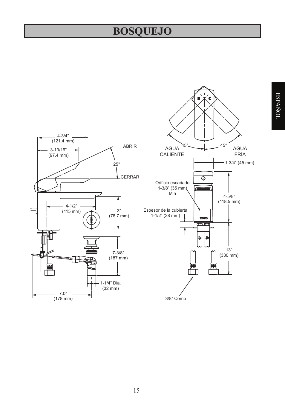 Bosquejo, Esp añol | Factory Direct Hardware Toto TL960SDLQ User Manual | Page 15 / 28