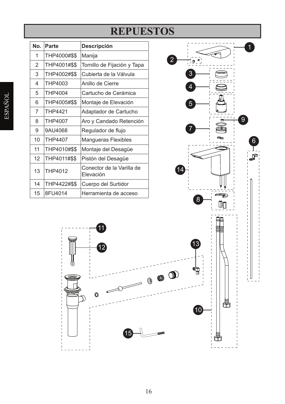 Repuestos | Factory Direct Hardware Toto TL960SDLQ User Manual | Page 16 / 28