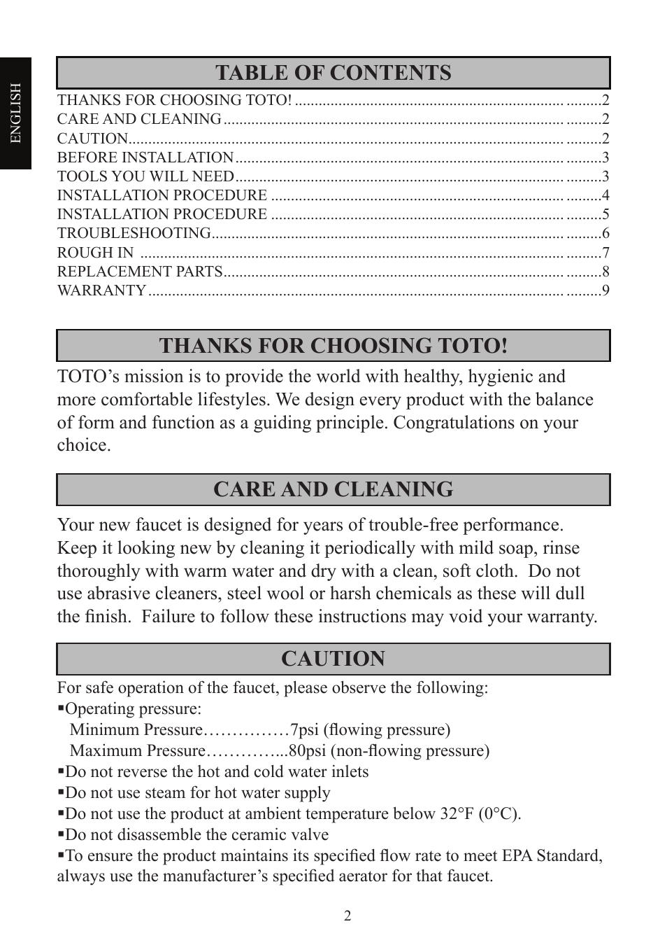Factory Direct Hardware Toto TL960SDLQ User Manual | Page 2 / 28