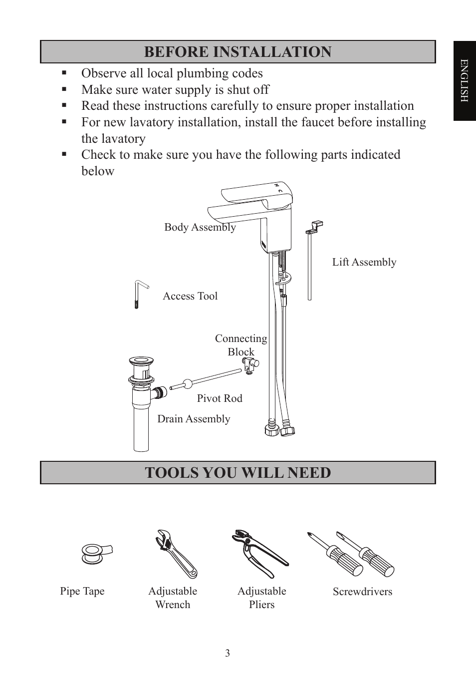 Before installation, Tools you will need | Factory Direct Hardware Toto TL960SDLQ User Manual | Page 3 / 28