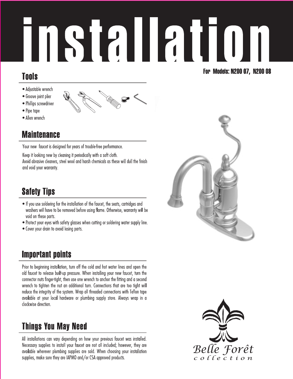 Factory Direct Hardware Belle Foret N20107 9-Inch User Manual | 3 pages