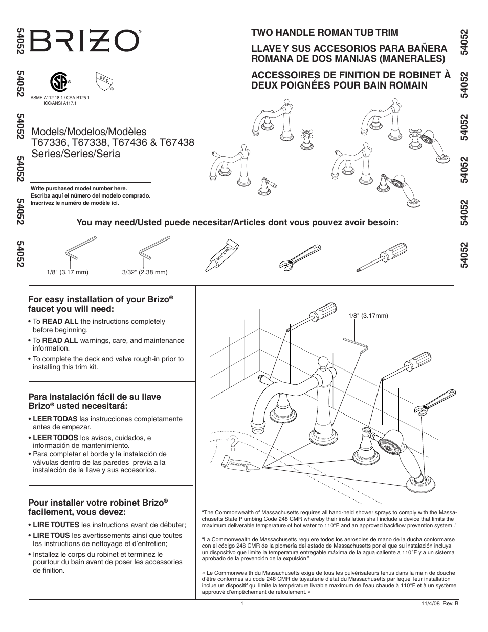 Factory Direct Hardware Brizo T67438 Tresa User Manual | 8 pages