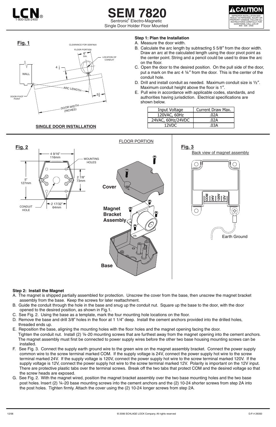 Factory Direct Hardware LCN SEM7820 User Manual | 2 pages
