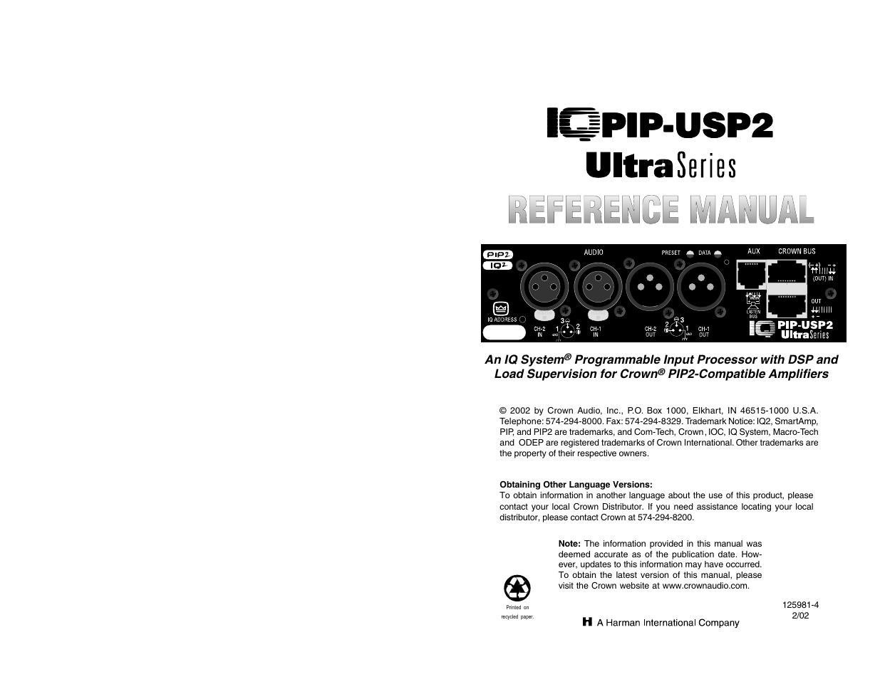 Crown Audio IQ-PIP-USP2 User Manual | 27 pages