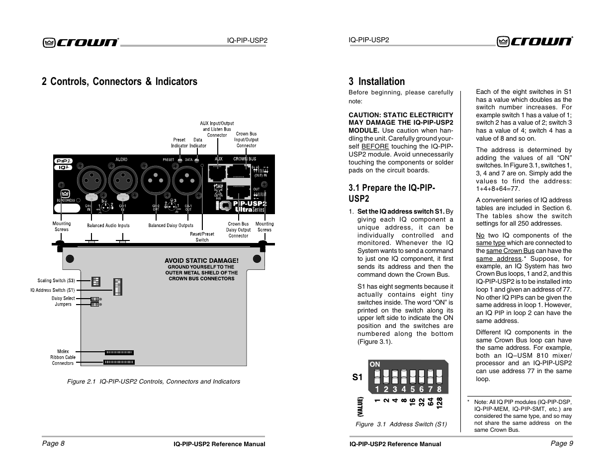 3 installation, 2 controls, connectors & indicators, 1 prepare the iq-pip- usp2 | Crown Audio IQ-PIP-USP2 User Manual | Page 5 / 27