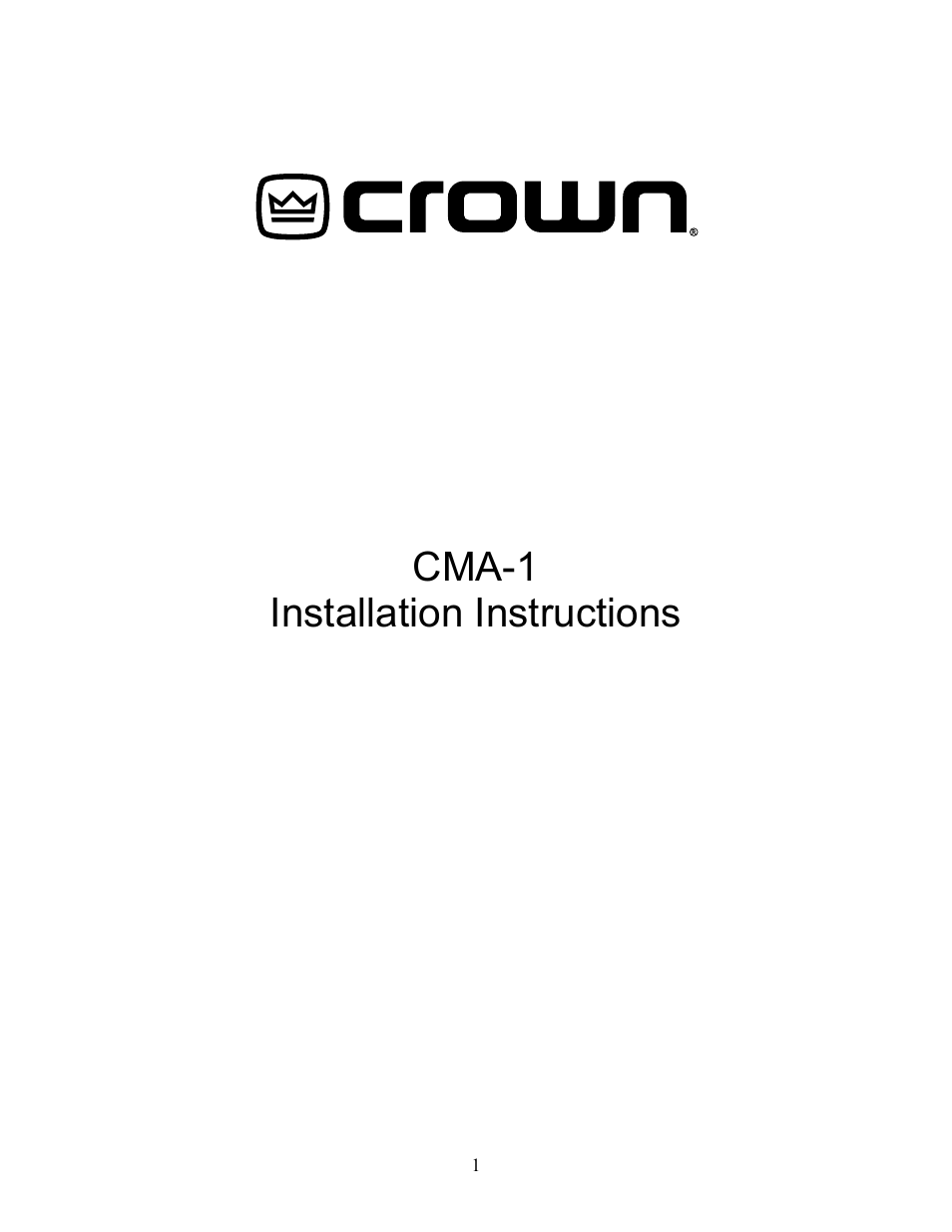 Crown Audio CMA-1 User Manual | 15 pages