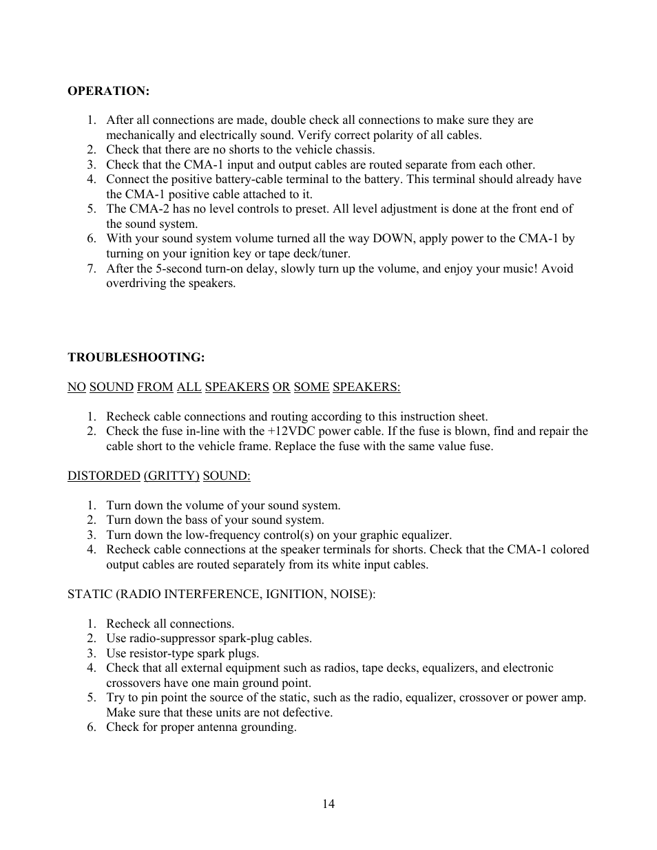Crown Audio CMA-1 User Manual | Page 14 / 15