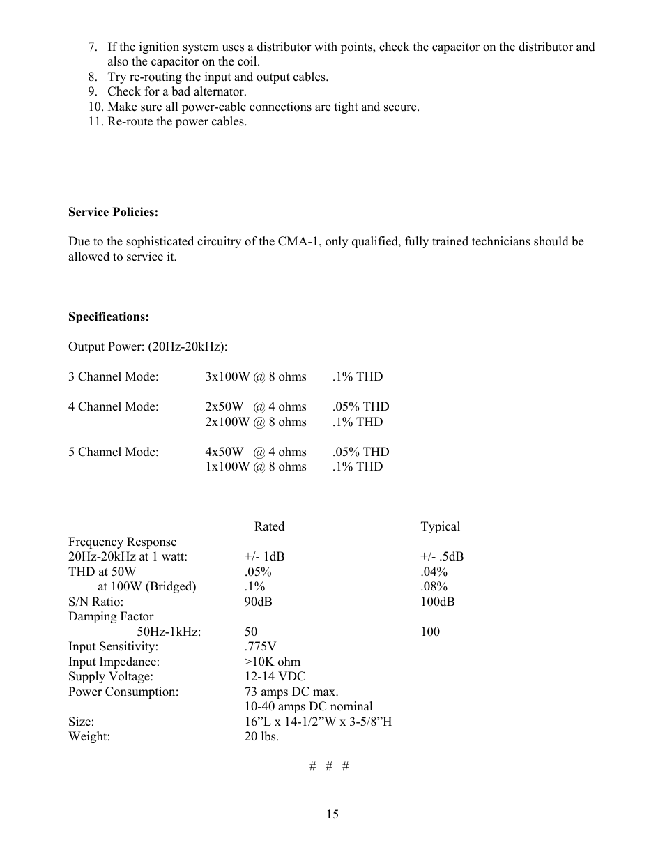 Crown Audio CMA-1 User Manual | Page 15 / 15