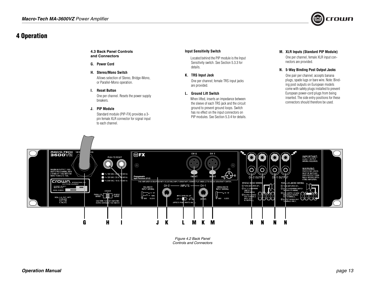 4 operation | Crown Audio Macro-Tech MA3600VZ User Manual | Page 13 / 28