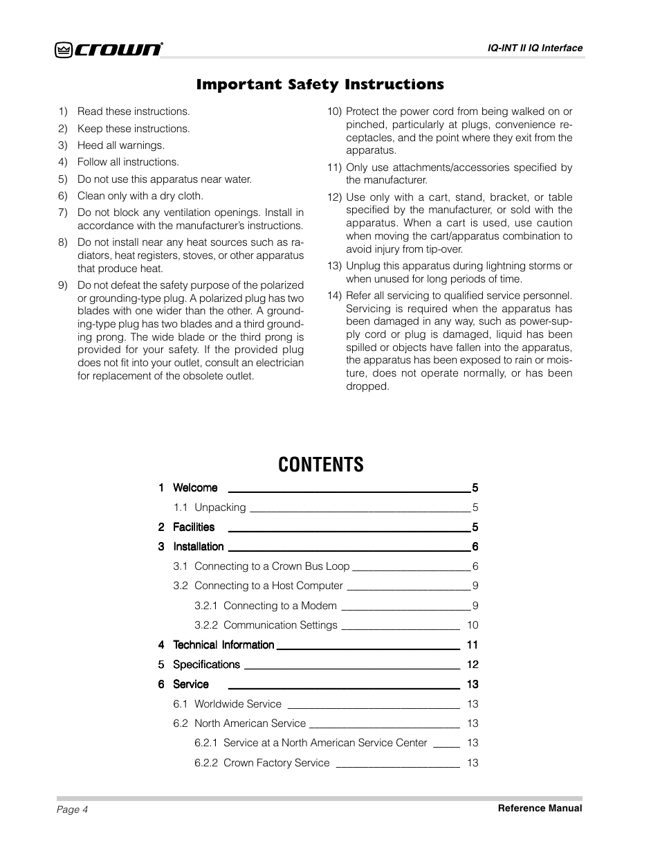 Crown Audio IQ-INT II User Manual | Page 4 / 14