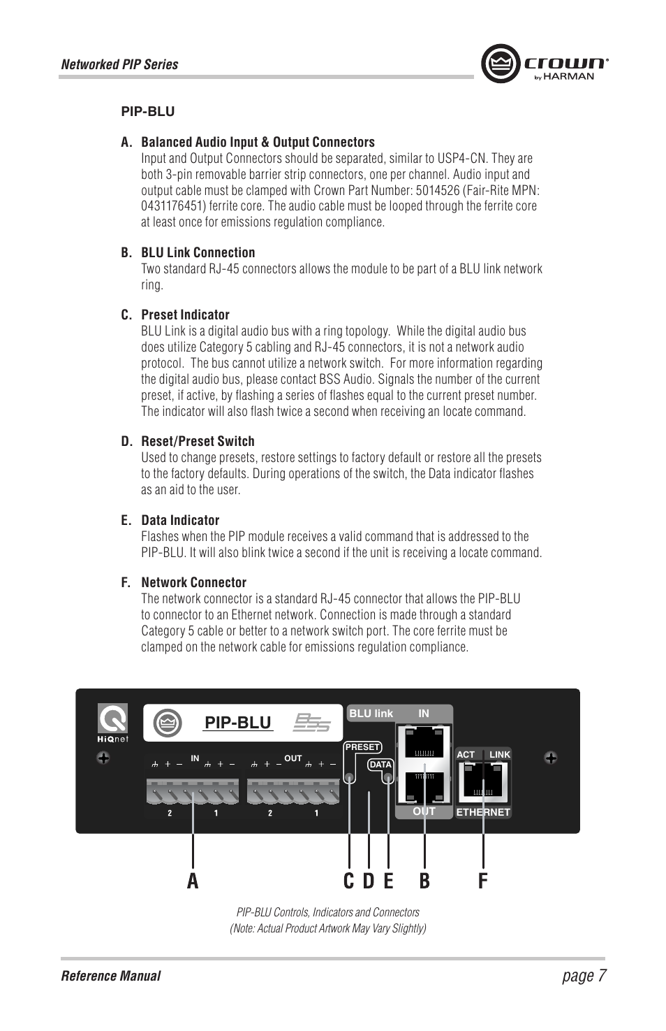 Page 7, Pip-blu | Crown Audio PIP-BLU Module User Manual | Page 7 / 16
