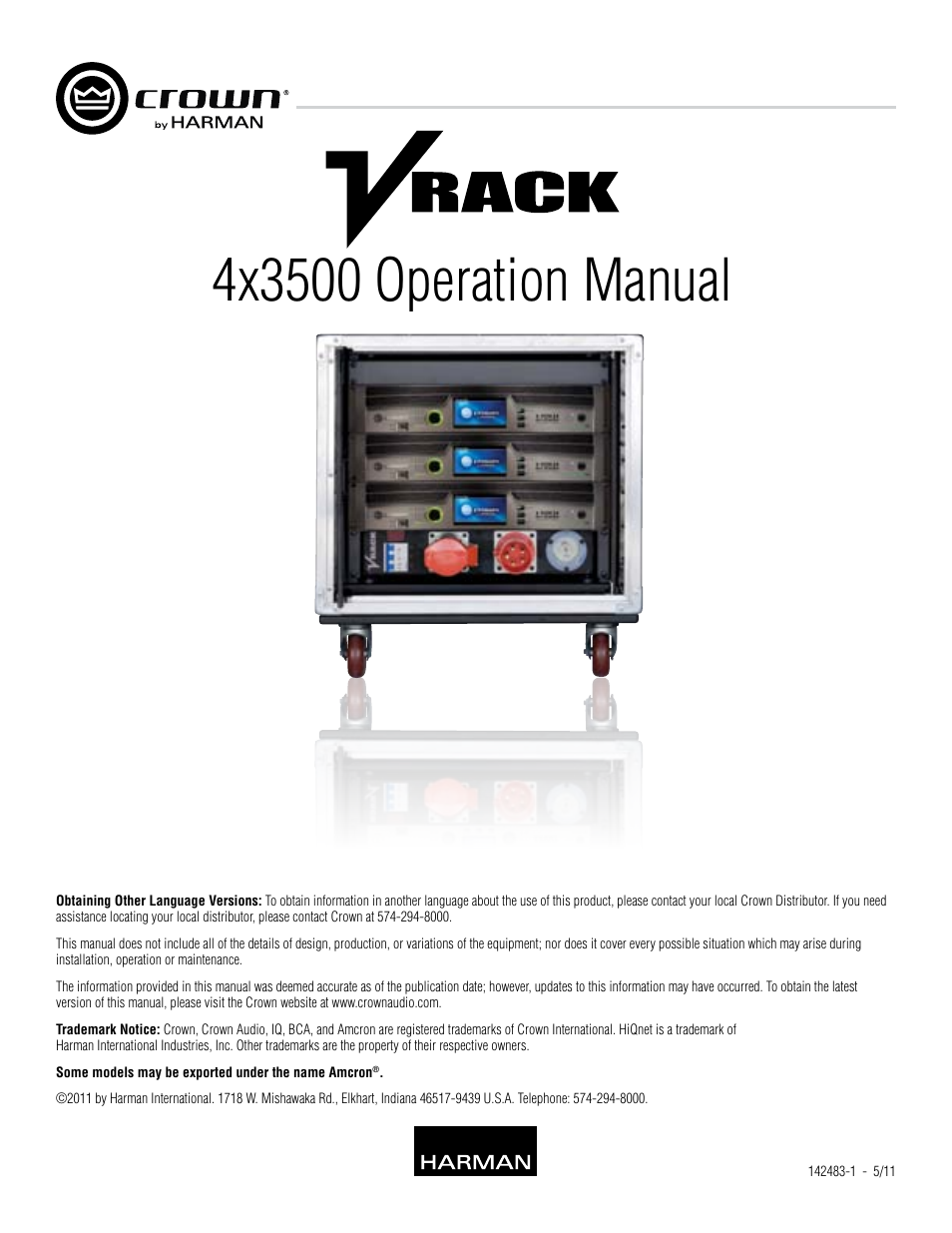 Crown Audio VRack4X3500HD User Manual | 25 pages