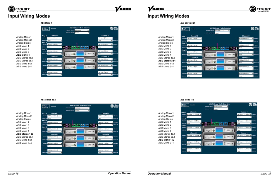 Input wiring modes | Crown Audio VRack4X3500HD User Manual | Page 10 / 25