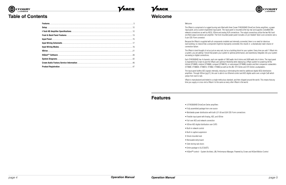 Crown Audio VRack4X3500HD User Manual | Page 3 / 25