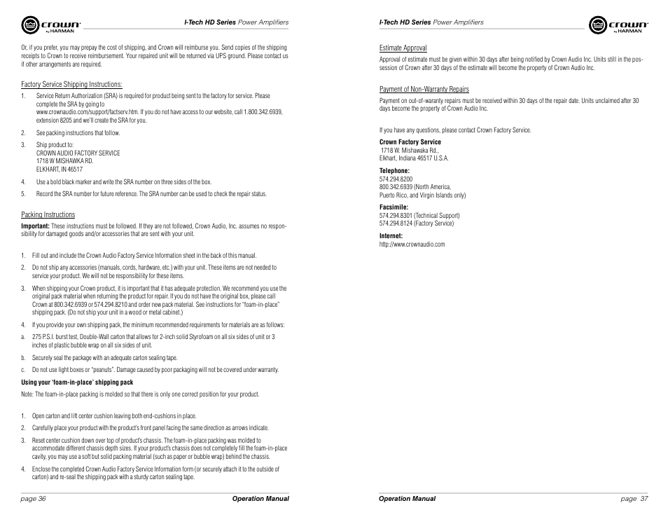 Crown Audio I-Tech HD Series User Manual | Page 19 / 21